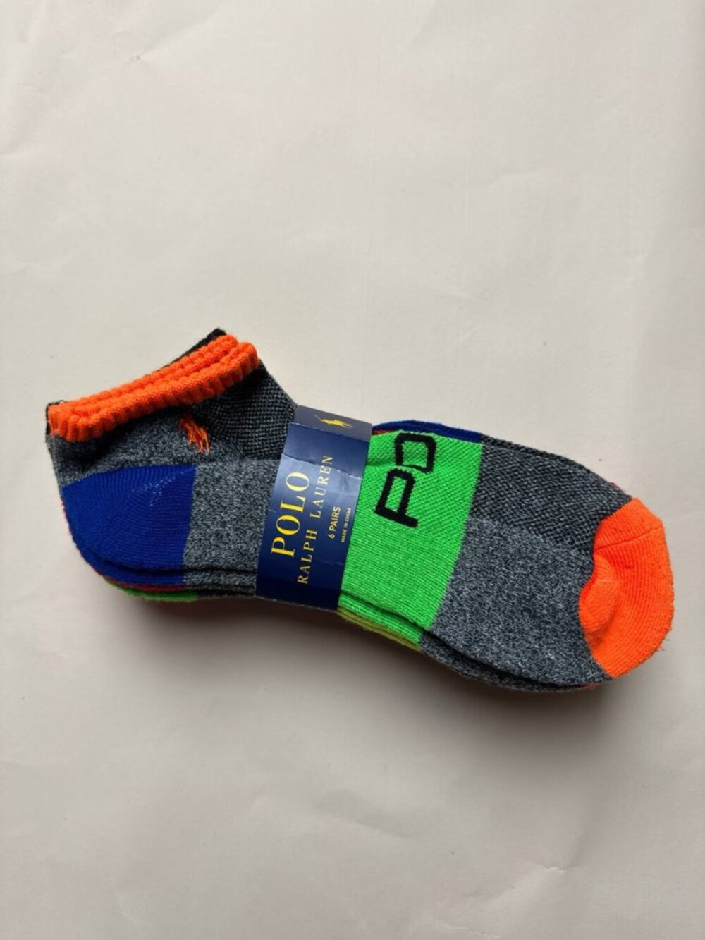Polo Ralph Lauren 6-Pack Boys Socks Size 10-13 Bright Multicolor Deadstock